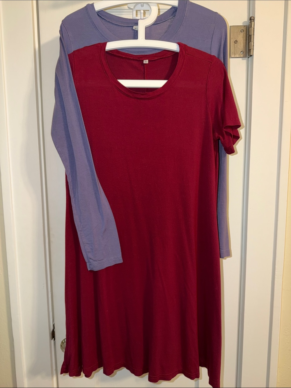 Two Dress Bundle: T-Shirt Knit, Blue Long Sleeve, Maroon Short Sleeve, Mini, VGC